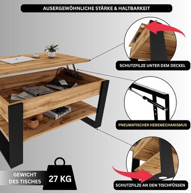 Журнальний столик з регульованою висотою та місцем для зберігання - Журнальні столики - Розкладний стіл для вітальні - Журнальний столик з регульованою висотою - Стіл для вітальні дерев&39яний коричневий Вотан/чорний.