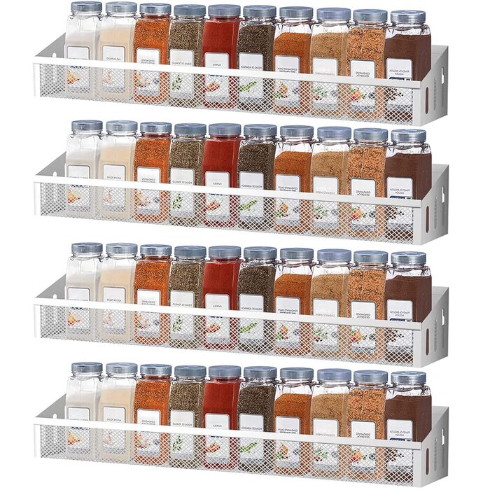 Металева настінна полиця для спецій Bomblap, підвісна кухонна полиця, підставка для спецій для кухонних шаф, дверцят кухонних шаф, декор, стільниця, сріблясто-сіра (4 яруси)