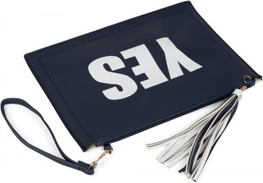 Клатч styleBREAKER з принтами ТАК та НІ, китицею на блискавці, ручкою для носіння на руці та знімним ремінцем, жіночий 02012078, колір Білий/Темно-синій