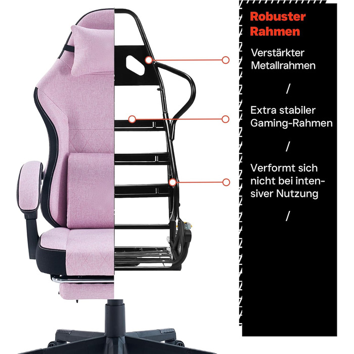 Ігровий стільчик з підставкою для ніг - м&39які підлокітники - регульована висота - рожевий