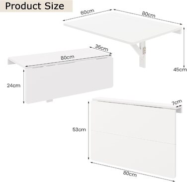 Настінний розкладний стіл FANTASK, плаваючий стіл, розкладний настінний стіл, компактний кухонний стіл для кухні, їдальні, кабінету (білий)