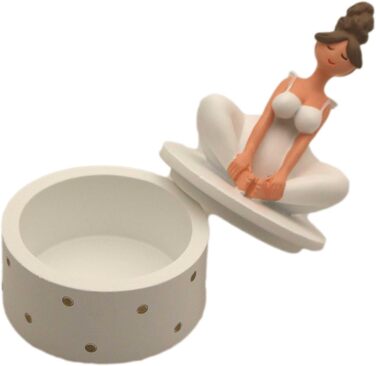 Коробка з полісмоли з фігуркою ангела-йоги, декоративна, з місцем для зберігання, біла та бежева