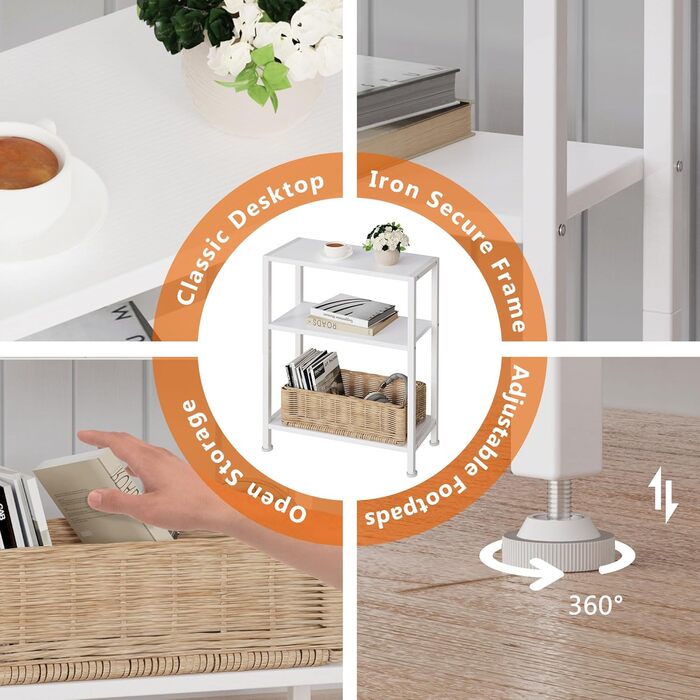 Приставний столик, маленький приставний столик, приставний столик до дивана для вузьких приміщень, вузький приставний столик, тумбочка, для вітальні, спальні, офісу, білий 1 білий