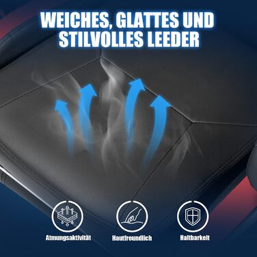 Ігрове крісло GTPLAYER, офісне крісло, геймерське крісло, ергономічне ігрове крісло з підставкою для ніг, крісло для ПК зі штучної шкіри з розширеною спинкою, вантажопідйомність 150 кг, червоне