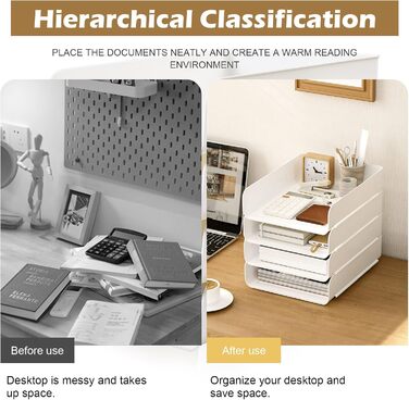 Чотирирівневий лоток для документів формату А4, багатофункціональний лоток для листів та документів з ПЕТ-пластику, штабелюваний офісний органайзер, білий - B