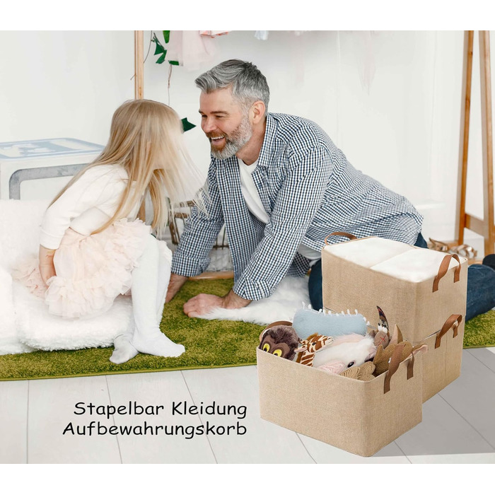 Кошик для зберігання речей з тканини AARAINBOW для шафи, складний органайзер для шафи з ручками, коробка для зберігання на 4 предмети, кошик, що штабелюється, 40x27x21 см (4 бежевого кольору)