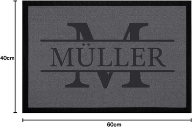 Персоналізований килимок для дверей з іменем та ініціалами прізвища, нековзний та миється, білий, 60x40 см, Сімейний 1, Білий