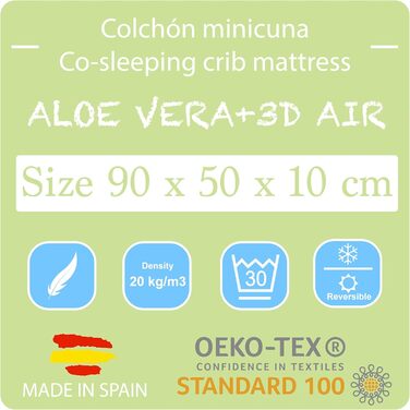 Дитячий матрац-колиска PEKITAS 50 x 90 см, товщина 10 см, гібридний, двосторонній, знімний чохол, можна прати, жорсткий, дихаючий, захист від задухи, дитяче ліжко, дитяче ліжко 50x90x10 см
