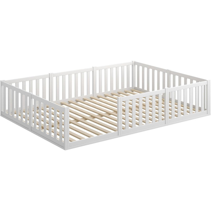 Дитяче ліжко CADANI Teso 120x200 см Ліжко-підлога Монтессорі, вантажопідйомність до 200 кг, із захистом від падіння, включаючи рейкову основу, масив сосни, білий колір - 3 варіанти складання, 120 x 200 см, білий колір