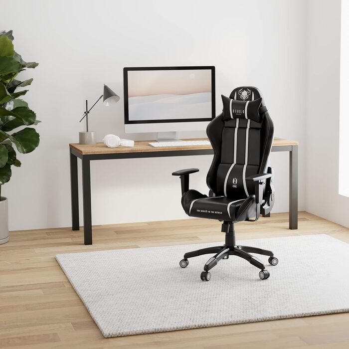 Геймерське крісло Diablo X-One 2.0, Геймерське крісло, Офісне крісло, Настільне крісло, Регульовані підлокітники, Ергономічний дизайн, Подушка для шиї/попереку, Функція гойдання, Чорний/Білий, Стандартний (L)