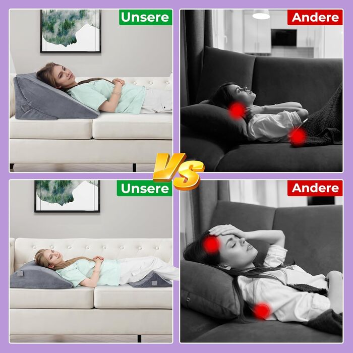 Регульована клиноподібна подушка Babenest з піною високої щільності, ергономічна подушка для спини ліжка та дивана, рефлюксна подушка для читання, сну, ігор, перегляду телевізора (Greu)