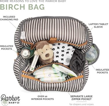 Пеленальний рюкзак Parker - велика пеленальна сумка з ізольованими кишенями, ременями для коляски та пеленальним килимком - 'Birch
