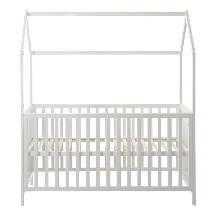 Ліжко roba House 70 x 140 см - Сертифіковано FSC - Дитяче ліжко в стилі домашнього декору - Регульована висота - Трансформується в дитяче ліжко - Дерев&39яно-біле 143,5Д x 75Ш x 162,5В см