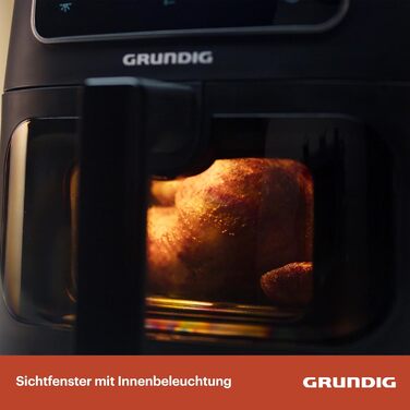 Фритюрниця Grundig FRY 7320, ємність 7,6 л, 1750 Вт, сенсорний дисплей, велике оглядове вікно, налаштування температури та часу, антипригарне покриття, кошик, який можна мити в посудомийній машині, чорний