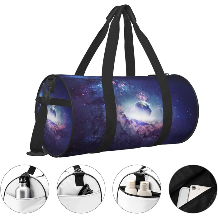 Спортивна сумка для подорожей, космічний принт Всесвіт, чорна, універсальний розмір