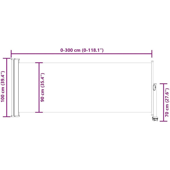 Розсувний бічний тент 100x300 см сірий, екран для забезпечення конфіденційності, вітрозахисний тент 100 x 300 см сірий