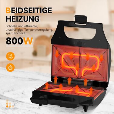 Сендвіч-машина HOMELUX 3-в-1 Вафельниця Контактний гриль з антипригарними знімними пластинами 800 Вт Багатофункціональний пристрій для вафель паніні, без бісфенолу А, для подорожей, кемпінгу, днів народження, чорна Zm-237-Чорна тарілка Розмір 21,6X12 см