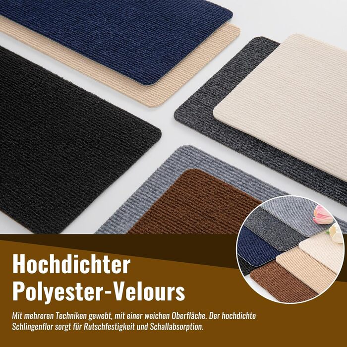 Килимки для сходів, ACESOME 10-штукові зносостійкі килимки для сходів, м&39який та зручний самоклеючий килимок для сходів, прямокутний килимовий покриття для сходів 80 x 20 см (кавовий)