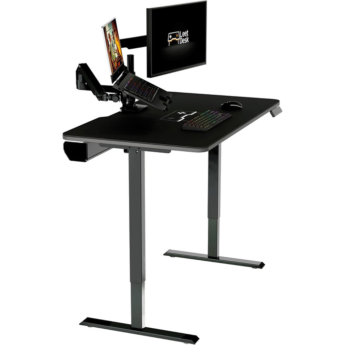 Ігровий стіл початкового рівня Електрично регульований по висоті ігровий стіл та стіл для ПК Ергономічний ігровий стіл для геймерів Чорний, 140 x 70 см - Ігровий стіл чорного кольору 140 x 70 см