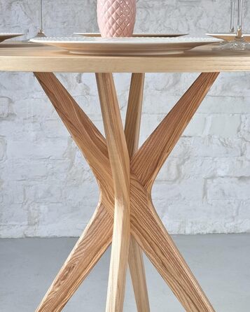 Круглий обідній стіл з дерева 80 см Ясен 80x80