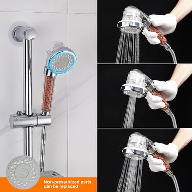 Душова лійка з фільтром Економна ручна душова лійка високого тиску з 3 режимами струменя, 3-шаровою фільтрацією від хлору, бактерій та вапняного нальоту, функцією анти-накип, хром Для жорсткої води, M22025 Срібло
