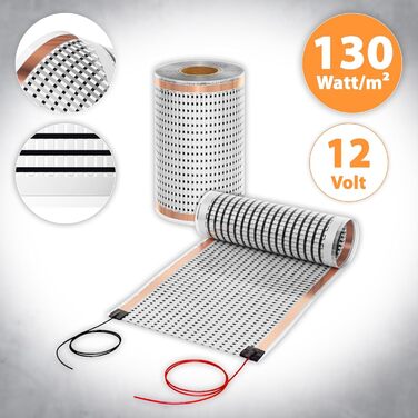 М Mi-Heat Карбонова нагрівальна плівка 12V AC/DC шириною 40 см 130 Вт/м - Підігрів підлоги для караванів, контроль температури акумуляторів, обігрів тераріумів, інкубаторів, теплиць 2,5 метра, 2,5