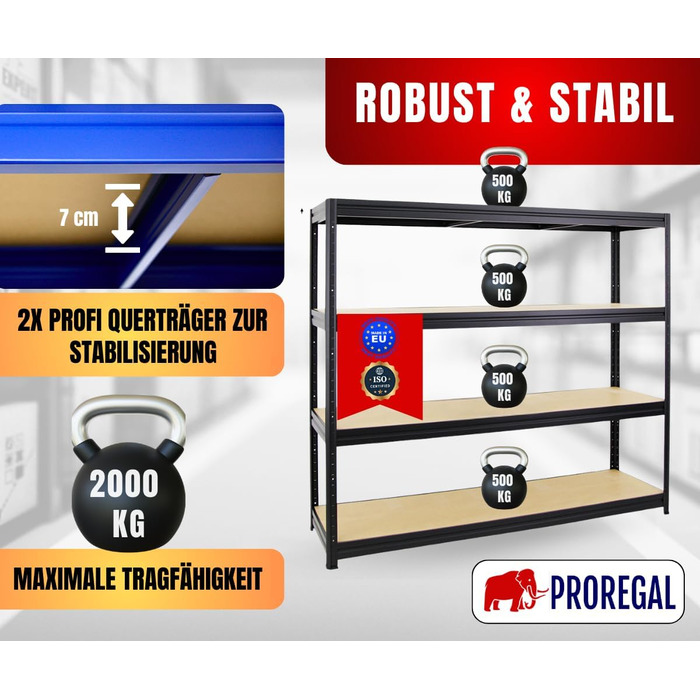 Надміцний стелаж Dino Extra Wide 180x200x60 см, Вантажопідйомність полиці 500 кг, Чорний, Гаражні стелажі, Стелажі для зберігання, Безболтові стелажі, Широкопролітний стелаж 180x200x60 см Чорний Панелі МДФ 6,5 мм
