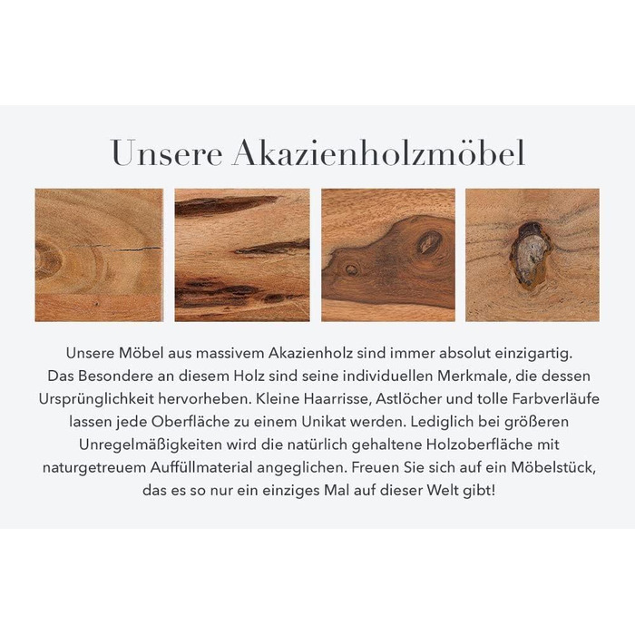 Обідній стіл Riess Ambiente з масиву дерева Mystic Living 160 см, акація, стіл з натурального масиву дерева, кухонний стіл з акації