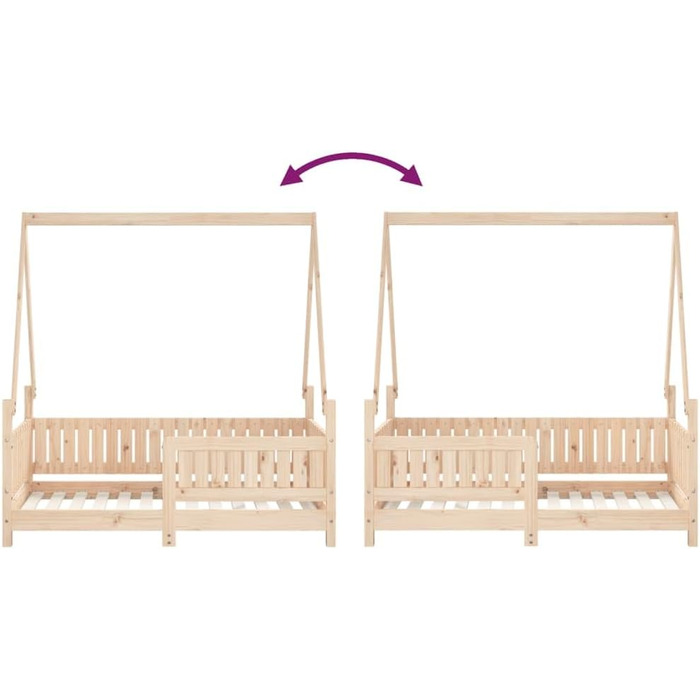 Дитяче ліжко 70x140 см з масиву сосни з дизайном у формі будиночка та міцними ламелями для стійкості та вентиляції, односпальне ліжко з низькою висотою 145,5 x 75,5 x 149 см, натурального кольору