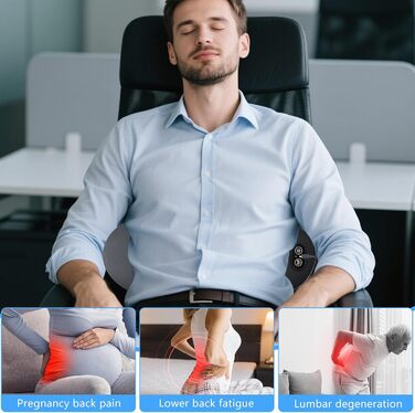 Поперекова опорна подушка 3-в-1, електрична поперекова опорна подушка з підігрівом та вібрацією, поперековий масажер для полегшення болю в попереку та хребті (A)