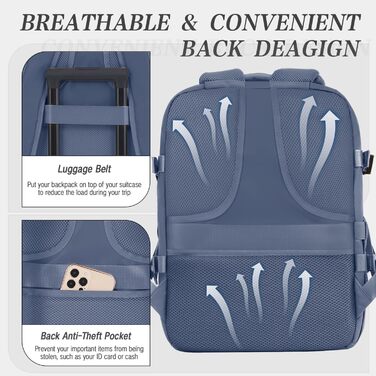 Рюкзак для ручної поклажі Ryanair 40x30x20, невеликий дорожній рюкзак, ручна поклажа, дорожній рюкзак для Ryanair, Easyjet та Wizz Air з відділенням для ноутбука та кишенею проти крадіжки, D-синій