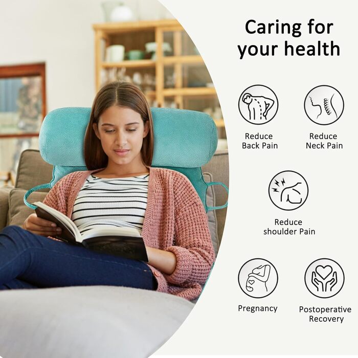 Подушка для читання MINGPINHUIUS XL для ліжка та дивана зі знімним валиком для шиї, ідеальна подушка для спини дорослих з піною з ефектом пам&39яті для комфортного читання, роботи, гри, перегляду телевізора, відпочинку (синя)