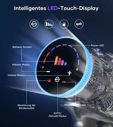 Акумуляторний пилосос MIBODE 45000Pa, акумуляторний пилосос потужністю 550 Вт з інтелектуальним дисплеєм, до 60 хвилин роботи, пил