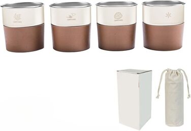 Набір із 4 стаканчиків з нержавіючої сталі об&39ємом 300 мл з тримачем зі штучної шкіри для походів та подорожей на свіжому повітрі