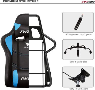 Геймерське крісло IntimaTe WM Heart, геймерське крісло з ергономічною спинкою, регульованим підголівником та поперековою опорою, синє