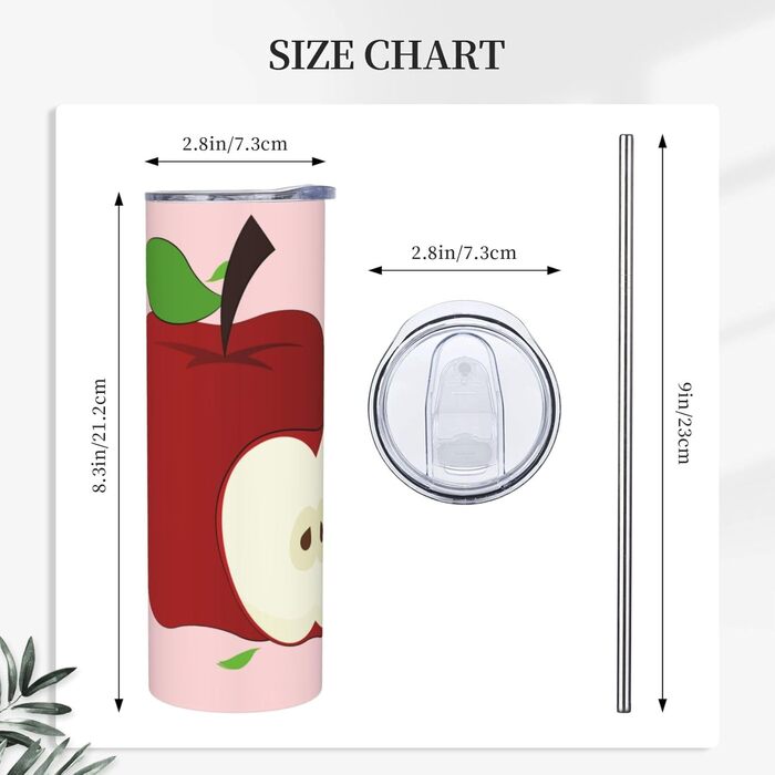 Кухоль з прямою трубочкою, 590 мл, мультяшний, червоні фрукти, принт, дорожній кухоль, підходить для кемпінгу, офісу та дому