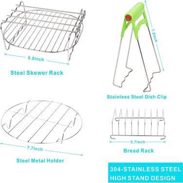 Аксесуари для фритюрниці, аксесуари для фритюрниці 8 дюймів 10 шт. для COSORI/PRINSES/INNSKY/PROSCENIC/PHILIPS/NINJA/GOWISE і всі фритюрниці 4.7 л, 5.5 л, 6.2 л, 6.4 л, 7.3 л