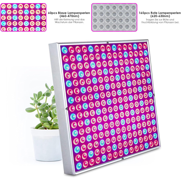 Світлодіодна лампа для рослин Lospitch 45 Вт, 225 червоних і синіх світлодіодів для вирощування рослин, освітлення рослин повного спектру для гідропоніки, кімнатного посіву овочів, наметів для вирощування та теплиць