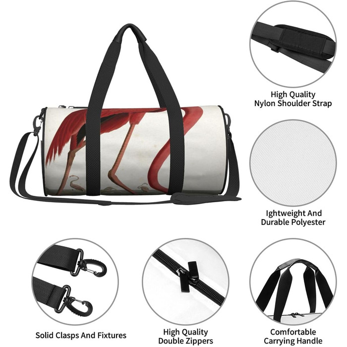 Спортивна сумка для подорожей, з принтом американського фламінго, чорна, універсальний розмір