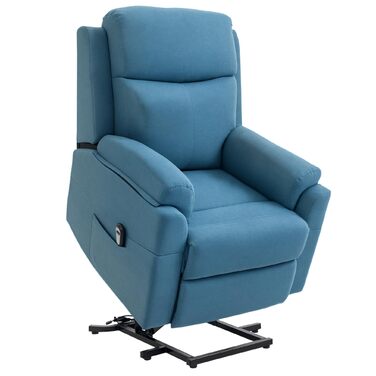 Електричне крісло-реклайнер HOMCOM з підйомником, розкладне крісло з пультом дистанційного керування, бічна кишеня, пружинна основа з кишеньковим механізмом, лляний вигляд, синій, без функції масажу