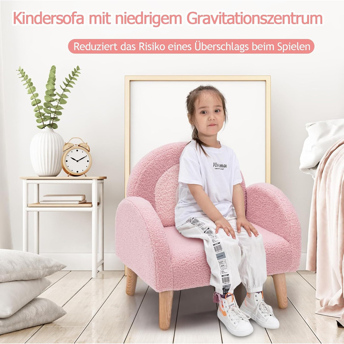 Дитяче крісло COSTWAY для малюків, м&39який дитячий диван зі спинкою, дитячий диван/дитяче крісло для дитячої кімнати, ігрової кімнати та дитячого садка, 51 x 42 x 51 см (рожевий) рожевий диван-крісло