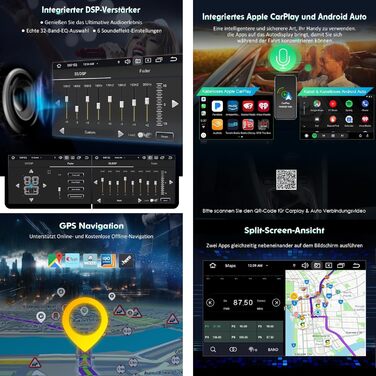 Дюймовий 8-ядерний 4 ГБ 64 ГБ Android 14 автомагнітола з GPS-навігацією для VW Crafter Amarok Caddy Polo 6R Transporter T6 Skoda Yeti Bluetooth CarPlay Android Auto WiFi 4G DSP DAB OBD2 USB DVB-T2 Canbus OPS SWC, 7-