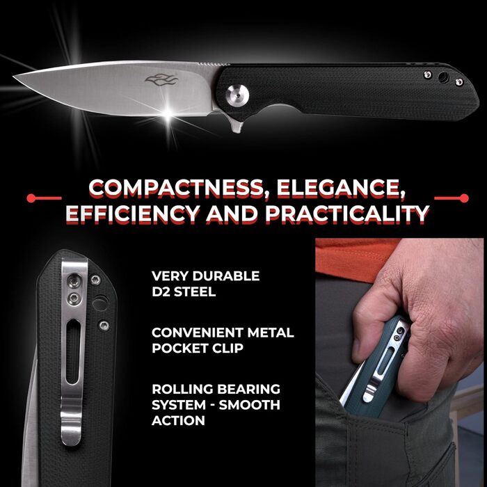 Складаний ніж Клинок зі сталі D2 Лезо з G10 з антиковзаючим покриттям Рукоятка з кліпсою Гострий одноручний ніж з піхвами і шарико