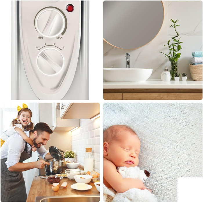 Масляний радіатор Perel потужністю 2500 Вт з 11 ребрами, 3 режимами нагріву, регульованим термостатом, ручкою, колесами, захистом від перегріву та перекидання, тихий та енергоефективний радіатор для великих приміщень площею до 30 м, 2500 Вт (стандарт)