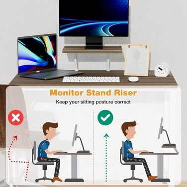 Письмовий стіл з полицею для монітора, стіл для ПК, комп&39ютерний стіл 80x40x75см, комп&39ютерний стіл, офісний стіл, дерев&39яний офісний стіл, стабільний стіл для ноутбука, робочий стіл, колір темного дерева 80x40x75см