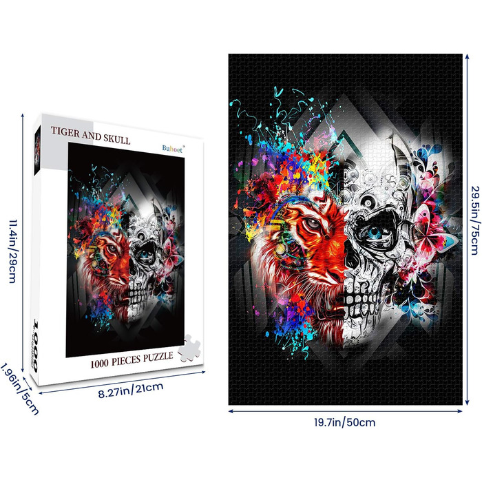 Пазл Buhoet 1000 елементів Тигр і Череп Класичний Пазл DIY Kit Дерев&39яна іграшка Унікальний подарунок Домашній декор 75x50 см