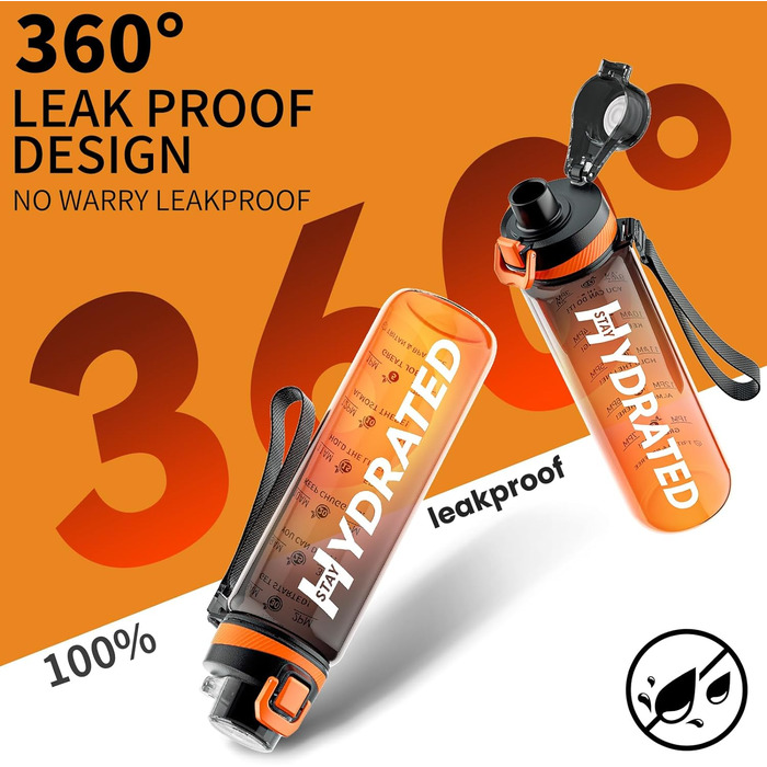 Питна пляшка Mevoly, герметична пляшка для води об'ємом 1 л без вмісту BPA, виготовлена з тритану, спортивна питна пляшка об'ємом