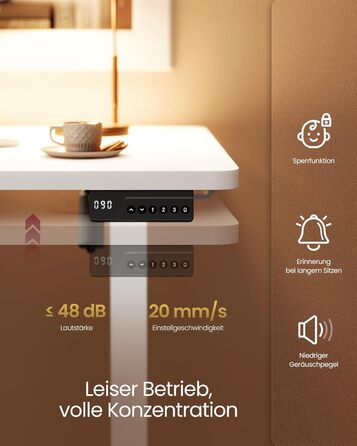 Стіл з регульованою висотою, стіл для роботи стоячи, комп&39ютерний стіл, нагадування про тривале сидіння, функція пам&39яті з 4 висотами, для офісу, 100 x 60 см, хмарно-білий LSD310WZ03 хмарно-білий 100 x 60 см