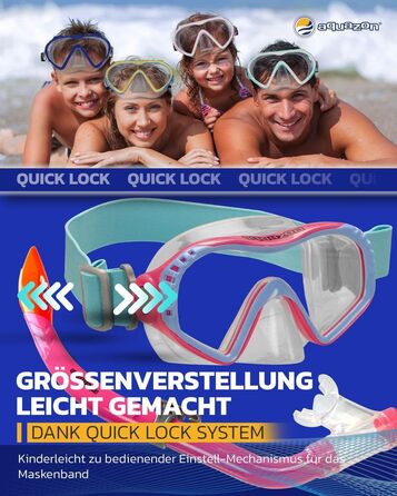 Дитячий комплект для підводного плавання AQUAZON Starfish - Маска для дайвінгу з надзвичайно зручною текстильною пов&39язкою на голову - 7-12 років - включаючи трубку, супер прозоре загартоване скло, синє