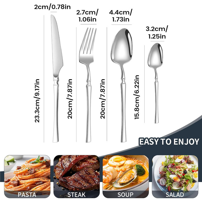 Набір столових приборів Багаторазові столові прибори, набір посуду з 16 предметів з нержавіючої сталі для дому, кухні, квартири, обідньої перерви, приготування їжі, обіду, подорожей, кемпінгу, їжі, стейку